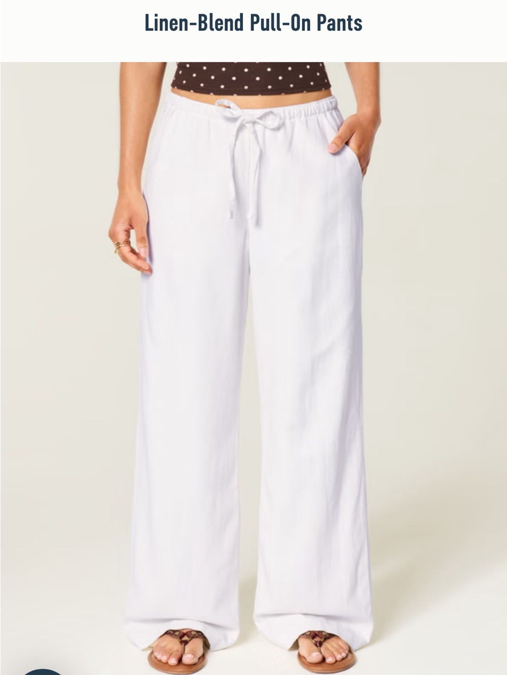 Hollister White Wide-Leg Linen-Blend Pull-On Pants
